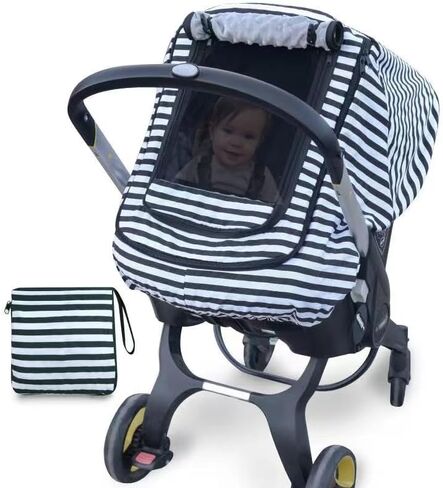 Car Seat Covers for Babies,Baby Car Seat Cover for Boys Girls,Windproof Infant Carseat Cover,Kick-Proof Car Seat Canopy with Breathable Mesh Peep Window(Grey Stripe) in Kuwait