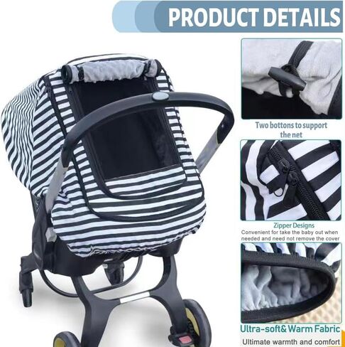Car Seat Covers for Babies,Baby Car Seat Cover for Boys Girls,Windproof Infant Carseat Cover,Kick-Proof Car Seat Canopy with Breathable Mesh Peep Window(Grey Stripe) in Kuwait
