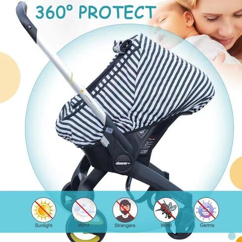 Car Seat Covers for Babies,Baby Car Seat Cover for Boys Girls,Windproof Infant Carseat Cover,Kick-Proof Car Seat Canopy with Breathable Mesh Peep Window(Grey Stripe) in Kuwait