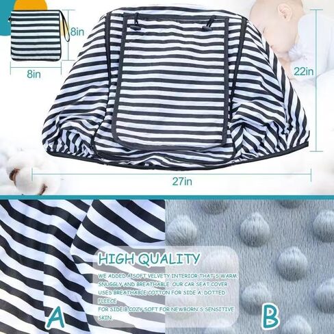 Car Seat Covers for Babies,Baby Car Seat Cover for Boys Girls,Windproof Infant Carseat Cover,Kick-Proof Car Seat Canopy with Breathable Mesh Peep Window(Grey Stripe) in Kuwait