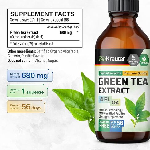 Green Tea Extract Tincture - Green Tea Supplements - Antioxidant Source - Immune Support Supplement - Alcohol and Sugar Free - Vegan Drops 2 Fl.Oz. in Kuwait