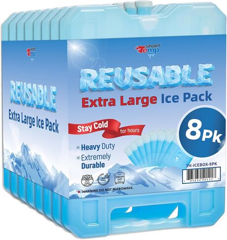 Sport Temp Reusable Jumbo Ice Pack (Set of 4) Long Lasting - Perfect for Keeping Food Or Beverages Cold, Coolers, Camping, Beach Coolers, Hiking & More. Clear Blue. in Saudi Arabia