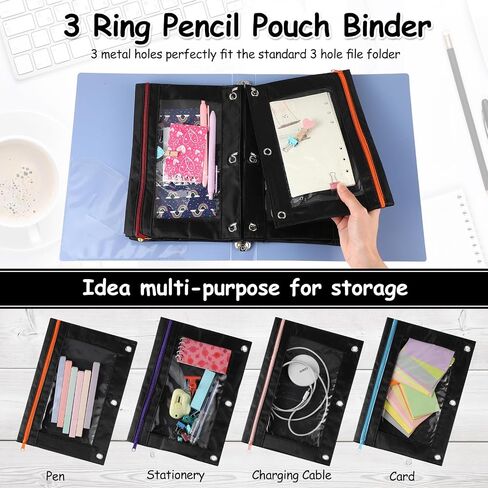 Leinuosen 64 Pack Pencil Pouches Bulk 3 Ring Binder Pencil Case with Clear Window and Zipper, Pencil Pouch Bags for Classroom Back to School Offices Supplies(Black Colorful) in Saudi Arabia