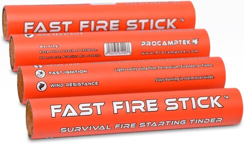 Procamptek Fast Fire Stick - Survival Fire Starting Tinder، إصدار جديد من عصا حبل الدهون، أفضل مشعل إطفاء للطوارئ، والبقاء، وإشعال النار في المعسكرات، وصناعة الأدغال، والمشي لمسافات طويلة - مقاوم للماء وغير سام in Kuwait