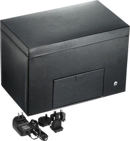 WOLF Heritage Triple Winder with Storage, Black - Secure Fit with Patented Lock-In Dynamic Cuff - For Bigger, Heavier Watches - Vegan Leather & Glass Cover - Includes Universal Adapter in Saudi Arabia