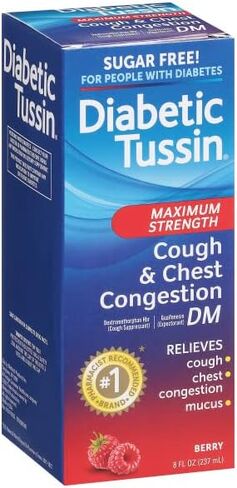 دواء السعال من Diabetic Tussin DM ذو القوة القصوى مع تخفيف احتقان الصدر - 8 أونصة سائلة - شراب السعال السائل، آمن لمرضى السكر، بنكهة التوت، عبوتان in Kuwait
