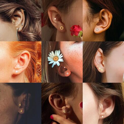 NICEIGHT 18Pairs 20G 316L Stainless Steel Threadless Push in Stud Earrings for Women Men Flat Back Cartilage Stud Earring Helix Tragus Stud CZ Heart Moon Star Ear Stud Piercing Jewelry in Kuwait