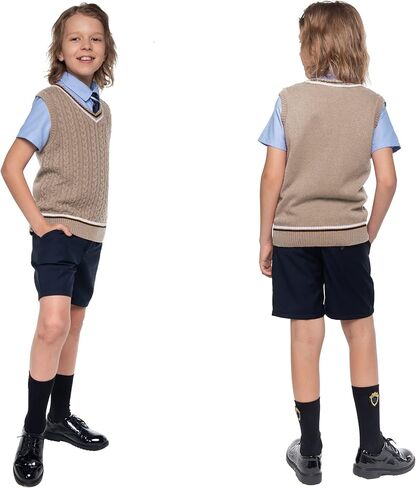 بوبويو سترة للاولاد من الجنسين محبوكة على شكل كيبل من القطن بنسبة 100%، سترة موحدة للاطفال الصغار والكبار من الاولاد والبنات والاطفال in Kuwait