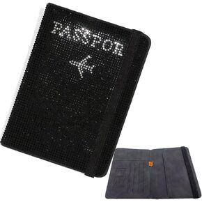 KUPAO Crystal Diamond Ladies Key Purse Bag Passport Holder Cover Traveling Passport Case Women PU Leather Bling Rhinestone Card Case，Waterproof Rfid Blocking Travel Wallet