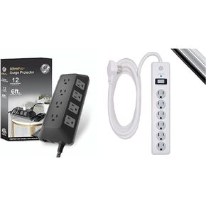 GE UltraPro Adapt 12-Outlet Surge Protector، 6ft مضفر سلك الطاقة حامي عرام، قطاع الطاقة حامي عرام، 3540 جول، أسود، 74542
