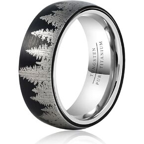 TGNEL 8mm Tungsten Ring Titanium Black Forest Tree Wedding Rings for Men, Fashion Mountain Landscape Engagement Band Rings Comfort Fit Size 10