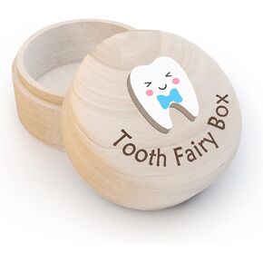 Azbuk Crown Tooth Box for Kids, Tooth Fairy Wooden Box and 3D Tooth, Stores Lost Teeth for Boys and Girls Easy to Carry, Dropped Tooth Keepsake Storage Box to Place Under Pillow, Teeth Container Box