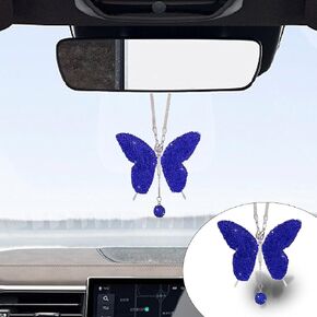 Bling Butterfly Diamond Car Hanging Accessories, Crystal Butterfly Rear View Mirror Luck Car Decoration Accessories for Women, Valentine's Day Presents Ornament Pendant for All Cars (Dark Blue) in Kuwait