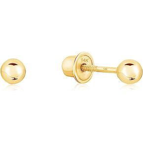 14k Gold Stud Earrings for Women & Men | 14K REAL Gold Polished Ball Stud Earrings with Secure Screw Backs From 3MM - 6MM