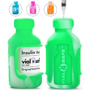 VIAL SAFE Insulin Bottle Protector Case/Sleeve for Diabetes, Never Risk Breaking Your Insulin Vial, Reusable, Durable, Flexible Silicone Protective Sleeve, 2-Pack (Short), Tie Dye Green