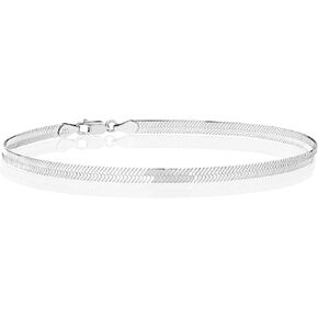 Miabella 18K Gold Over Sterling Silver Italian Solid 3.5mm Flexible Flat Herringbone Link Chain Anklet Ankle Bracelet for Women 9, 10, 11 Inch Made in Italy, Sterling Silver , Agate,