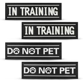 4 PCS Service Dog Patches with Hook Backing, DO NOT PET and in Training Dog Patches, Tactical Dog in Training Harness Reflective Removable Tags, Emotional Support Dog Vest Patches (6.2 X 1.9) Inch