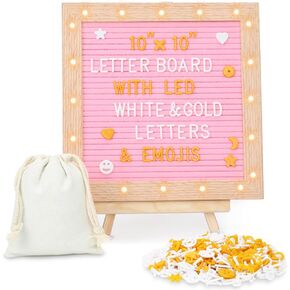 Felt Letter Board with LED Lights for Sign Message, Announcement, Wall Decor -10x10 Inches - Changeable Message Board with Stand, 340 White & 170 Gold Letters & Symbols (Pink) in Kuwait