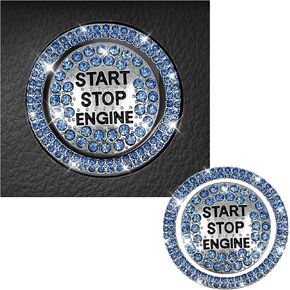 Bling Car Push Start Button Sticker, Sparkling Rhinestones Fully Protect Button Decorative Cover, Anti-Scratch Key Ignition & Knob Bling Ring, Car Accessories for Women (Blue)