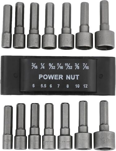 Power Nut Driver Drill Bit Set of 14 Pcs Metric Socket Wrench Screw 1/4 Inch Hex Bits Adapter in Saudi Arabia