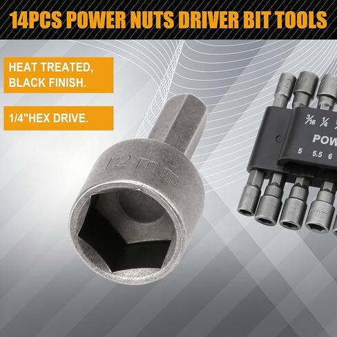 Power Nut Driver Drill Bit Set of 14 Pcs Metric Socket Wrench Screw 1/4 Inch Hex Bits Adapter in Saudi Arabia