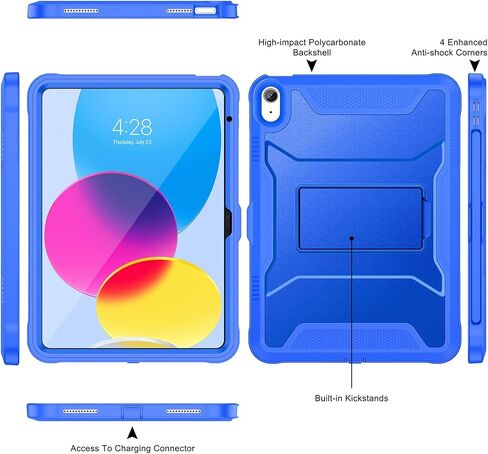 Soke Case for iPad 10th Generation 10.9-inch 2022, with Built-in Screen Protector and Kickstand, Rugged Full Body Protective Cover for New Apple iPad 10.9 Inch - Abyss Blue in Saudi Arabia