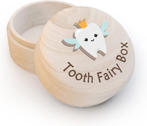 Azbuk Crown Tooth Box for Kids, Tooth Fairy Wooden Box and 3D Tooth, Stores Lost Teeth for Boys and Girls Easy to Carry, Dropped Tooth Keepsake Storage Box to Place Under Pillow, Teeth Container Box in Saudi Arabia
