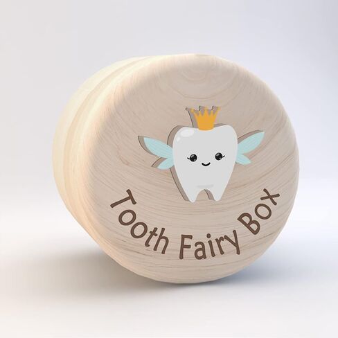 Azbuk Crown Tooth Box for Kids, Tooth Fairy Wooden Box and 3D Tooth, Stores Lost Teeth for Boys and Girls Easy to Carry, Dropped Tooth Keepsake Storage Box to Place Under Pillow, Teeth Container Box in Saudi Arabia