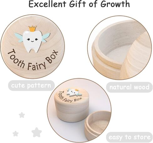 Azbuk Crown Tooth Box for Kids, Tooth Fairy Wooden Box and 3D Tooth, Stores Lost Teeth for Boys and Girls Easy to Carry, Dropped Tooth Keepsake Storage Box to Place Under Pillow, Teeth Container Box in Saudi Arabia