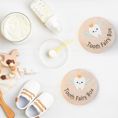 Azbuk Crown Tooth Box for Kids, Tooth Fairy Wooden Box and 3D Tooth, Stores Lost Teeth for Boys and Girls Easy to Carry, Dropped Tooth Keepsake Storage Box to Place Under Pillow, Teeth Container Box in Saudi Arabia