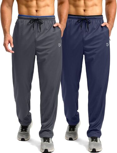 G Gradual Men's Sweatpants Open Bottom, Workout Pants with Zip Pockets Mesh Lightweight for Running, Athletic, Lounge (2PCS: Blackcamo/Grey, X-Large) in Saudi Arabia