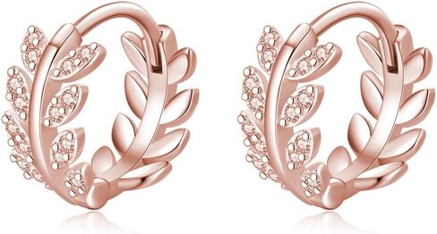 SLUYNZ Sterling Silver CZ Leaf Hoop Earrings for Women Teen Girls Dainty Olive Leaf Hoop Earrings Huggie in Saudi Arabia