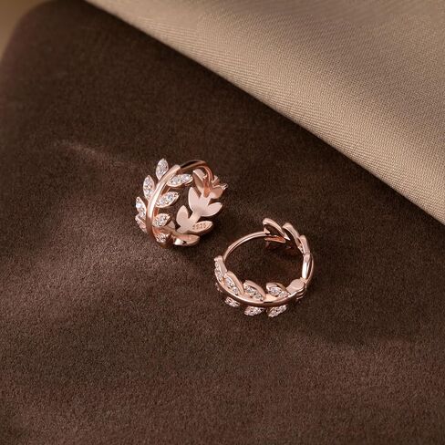 SLUYNZ Sterling Silver CZ Leaf Hoop Earrings for Women Teen Girls Dainty Olive Leaf Hoop Earrings Huggie in Saudi Arabia