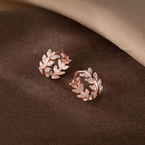SLUYNZ Sterling Silver CZ Leaf Hoop Earrings for Women Teen Girls Dainty Olive Leaf Hoop Earrings Huggie in Saudi Arabia