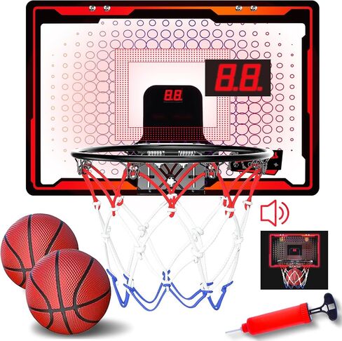 HEIFRIDAY Indoor Mini Basketball Hoop for Kids, Over The Door Basketball Hoops with LED Lighting, Mini Hoop with Scoreboard & 2 Balls, Basketball Toys for Boys Girls Age 5 6 7 8 9 10 11 12 in Saudi Arabia