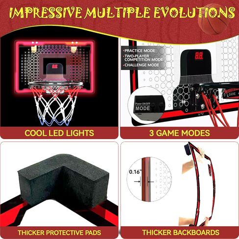 HEIFRIDAY Indoor Mini Basketball Hoop for Kids, Over The Door Basketball Hoops with LED Lighting, Mini Hoop with Scoreboard & 2 Balls, Basketball Toys for Boys Girls Age 5 6 7 8 9 10 11 12 in Saudi Arabia
