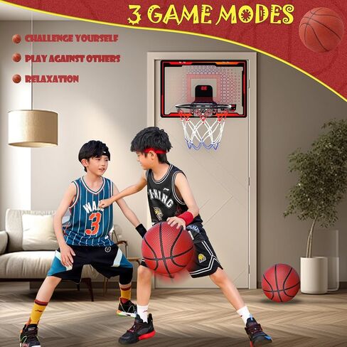 HEIFRIDAY Indoor Mini Basketball Hoop for Kids, Over The Door Basketball Hoops with LED Lighting, Mini Hoop with Scoreboard & 2 Balls, Basketball Toys for Boys Girls Age 5 6 7 8 9 10 11 12 in Saudi Arabia
