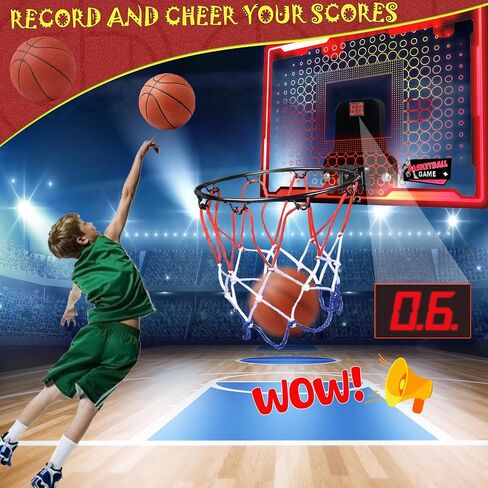 HEIFRIDAY Indoor Mini Basketball Hoop for Kids, Over The Door Basketball Hoops with LED Lighting, Mini Hoop with Scoreboard & 2 Balls, Basketball Toys for Boys Girls Age 5 6 7 8 9 10 11 12 in Saudi Arabia