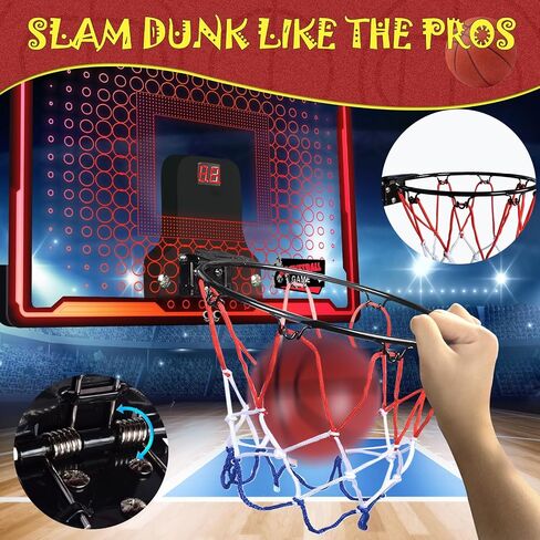 HEIFRIDAY Indoor Mini Basketball Hoop for Kids, Over The Door Basketball Hoops with LED Lighting, Mini Hoop with Scoreboard & 2 Balls, Basketball Toys for Boys Girls Age 5 6 7 8 9 10 11 12 in Saudi Arabia