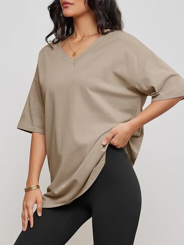 ATHMILE Womens Oversized T Shirts V Neck Tees Half Sleeve Cozy Comfy Tunic 2024 Y2K Tops Casual in Saudi Arabia