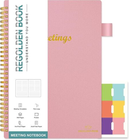 8.5"x11" Meeting Notebook for Work with Sticky Tabs, A4 Work Notebooks for Note Taking and Keep Agendas on Track, Work Planner with Action Items to Manage Business Projects, 160 Pages, Black in Kuwait