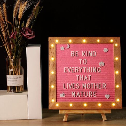Felt Letter Board with LED Lights for Sign Message, Announcement, Wall Decor -10x10 Inches - Changeable Message Board with Stand, 340 White & 170 Gold Letters & Symbols (Pink) in Kuwait
