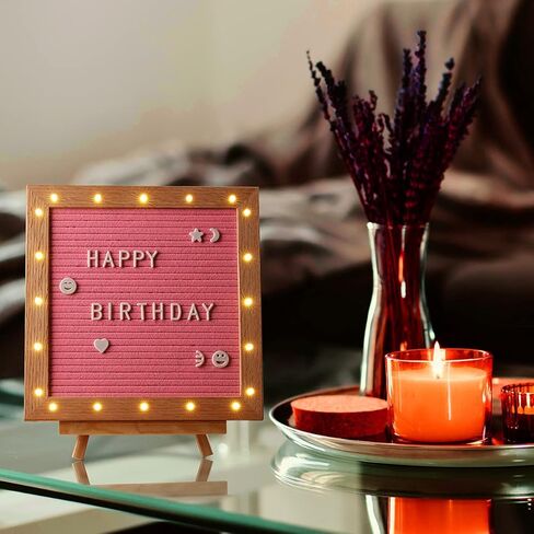 Felt Letter Board with LED Lights for Sign Message, Announcement, Wall Decor -10x10 Inches - Changeable Message Board with Stand, 340 White & 170 Gold Letters & Symbols (Pink) in Kuwait