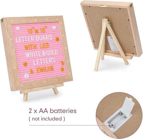 Felt Letter Board with LED Lights for Sign Message, Announcement, Wall Decor -10x10 Inches - Changeable Message Board with Stand, 340 White & 170 Gold Letters & Symbols (Pink) in Kuwait