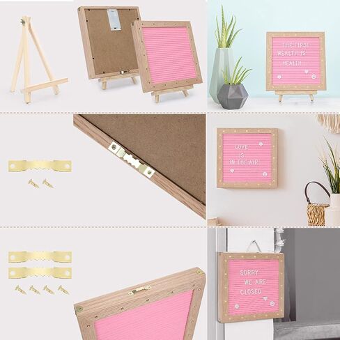 Felt Letter Board with LED Lights for Sign Message, Announcement, Wall Decor -10x10 Inches - Changeable Message Board with Stand, 340 White & 170 Gold Letters & Symbols (Pink) in Kuwait