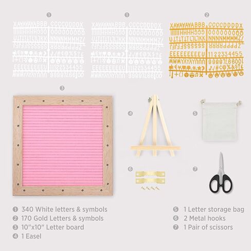 Felt Letter Board with LED Lights for Sign Message, Announcement, Wall Decor -10x10 Inches - Changeable Message Board with Stand, 340 White & 170 Gold Letters & Symbols (Pink) in Kuwait