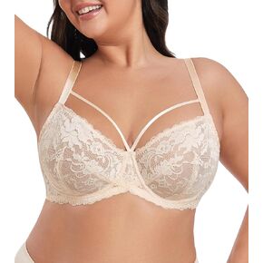 HACI See Through Bras for Women Sparkly Sexy Underwire Full Coverage Plus Size Unlined Lace Bras
