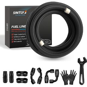 6AN 10FT PTFE Fuel Line Hose Kit 5/16 Inch AN6 E85 Nylon Braided Fuel Line with PTFE Fuel Hose Fitting Adapter Kit Black