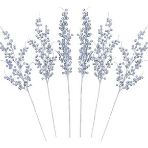 GREENTIME 6 Pack Black Artificial Long Berry Stems Fake 25.2" Faux Holly Berries Branches for Vase DIY Christmas Wreath Home Decor