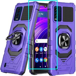 for BLU View 4 Case with Screen Protector,Blu View 4 Phone Case Magnetic Car Ring Stand Soft Silicone Bumper Heavy Duty Military Grade Cover for BLU View 4/BLU View 2 2023 B135DL Black